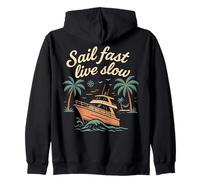 Voile Fast Live Slow Captain Boat Nautique Design Vintage Sweat à Capuche
