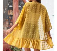 Voile jaune transparent à jacquard, paréo de plage avec ourlet à volants, de S à XXL