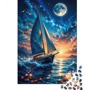 Voile Lune Océan 1000pcs Mini Puzzle pour Famille Difficile | 38x26cm Carton Décor Salon Structure Durable Cadeau Anniversaire Soulagement Anxiété