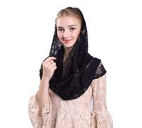 Voile Mantilla doux et confortable style infini catholique chapelle voile Mantilla latin, Noir/blanc, 43.3X24.4 inches.