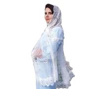 Voile Mantilla en dentelle musulmane pour masque de masse catholique couvrant la tête hijab voile transparent pour femme écharpe de mariée, blanc, Taille unique