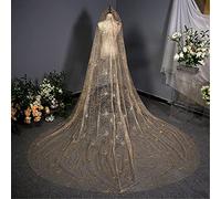 Voile Mariée À Bords Coupés Étincelants, Voile Cathédrale Mariage À Une Seule Couche Longue Avec Paillettes Dorées Chapelle Accessoires Voile Cheveux Élégants Tulle Doux Pour Femmes,D'or,3.5M × 3M