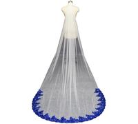 Voile MariéE Voile de mariée Long en Tulle doux blanc dentelle bleue, voile 3 mètres avec pailletée