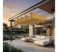 Voile Ombrage Rétractable Vague 0.5 x 3.9 m Réglable Vague Voile d'ombrage Toile Imperméable Auvent pour Être Applicable, Balcon et Pergola, Jaune Sable