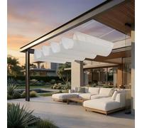 Voile Ombrage Rétractable Vague 1.3 x 4.5 m Réglable Vague Voile d'ombrage Toile Imperméable Auvent pour Être Applicable, Balcon et Pergola, Blanc