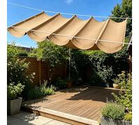 Voile Ombrage Rétractable Vague 100 x 270 cm Anti-UV Protection Solaire Rectangulaire Étanche avec Oeillets et Cordons pour Jardin Terrasse Extérieur Pergola Balcon Patio, Couleur Crème