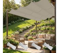 Voile Ombrage Rétractable Vague 120 x 950 cm Imperméable Respirante Toile Tendue 180G M² avec Œillets D et Cordes Voiles d'ombrage Imperméable pour Patio Extérieur Jardin, Kaki