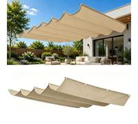 Voile Ombrage Rétractable Vague 1250 x 1350 cm Rectangulaire Imperméable Anti-UV et Indéchirable Contre Le Vent Rétractable Voile Ombrage Vague pour Patio Jardin Terrasse, Kaki