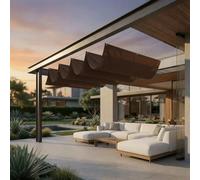 Voile Ombrage Rétractable Vague 2.4 x 4.9 m Réglable Vague Voile d'ombrage Toile Imperméable Auvent pour Être Applicable, Balcon et Pergola, Marron