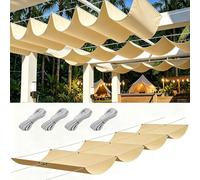 Voile Ombrage Rétractable Vague 2.5 x 4.5 m Rectangulaire Imperméable UV Protection Voiles Ombrages avec Oeillets et Cordons pour Patio Jardin Terrasse, Couleur Crème