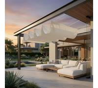 Voile Ombrage Rétractable Vague 3 x 7 m Réglable Vague Voile d'ombrage Toile Imperméable Auvent pour Être Applicable, Balcon et Pergola, Blanc cassé
