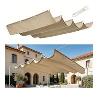 Voile Ombrage Rétractable Vague 9 x 9 m Rectangulaire Imperméable Anti-UV et Indéchirable Contre Le Vent Rectangulaire Toile Ombrage pour Patio Jardin Terrasse, Kaki