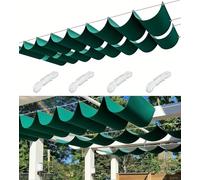 Voile Ombrage Rétractable Vague Imperméable Rectangulaire Toile D'ombrage Filet D'ombrage Bâche Ombrage Protection UV Solaire pour Jardins Balcons Terrasse Pergola 4.8x9M Vert foncé