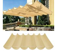 Voile Ombrage Vague Rétractable 95 x 490 cm Protection UV 98% Imperméable Toile PES Résistant, Filet d'ombrage Extérieur Cordes de Fixation et avec Œillets pour Patio, Jaune Sable