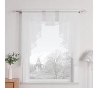 Voile transparent HongYa - Rideau avec volants sur les vitres - Cordon de serrage - Petit rideau de fenêtre., Polyester, Weiß, H/B: 145/140 cm
