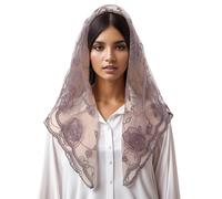 Voile vintage en dentelle pour événement formel - Foulard de messe latine - Voile de fleurs - Écharpe de voyage pour Mantilla catholique, Gris et violet., Taille unique