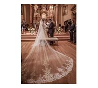 Voiles de Mariage de mariée 4 mètres Une Couche Dentelle Tulle Long Voile de mariée Blanc Ivoire 4 M Bridal Veil avec Peigne 400cm Magnifique Tulle de mariée (Color : White, Item Length : 400cm)