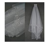 Voiles de Mariage de mariée Perles Court Mariage Voile Deux Couches Blanc/Ivoire Sequin Tulle Longueur 75 cm avec Peigne Bord perlé Femme Accessoires de mariée Magnifique Tulle de mariée