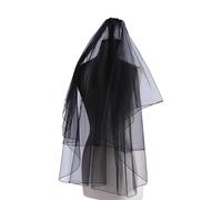 Voiles de mariée en dentelle, Voile de mariée noir à deux couches, longueur coude, bord coupé, avec peigne en dentelle, fil de polyester teint