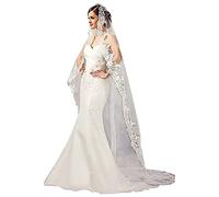 Voiles de mariée Wedity 118 "longueur cathédrale mariée église châle tulle voile monocouche dentelle fleur tulle bord accessoires de cheveux de mariée pour femmes et filles (Ivoire)