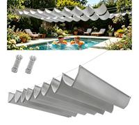 Voiles d'ombrage Rétractable 275 x 700 cm Imperméable Protection UV Indéchirable avec Œillets Voiles Ombrages Rectangulaire pour Pergola Serre Pet House Clôture, Gris Clair