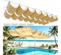 Voiles d'ombrage Rétractable 340 x 420 cm Protection UV 98%, Tailles Personnalisables, Résistant Aux Intempéries et Déchirures Filet d'ombrage Bâche Ombrage pour Patio Terrasse Extérieur, Jaune Sable