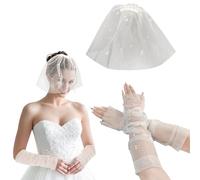 Voiles femme de mariage pour mariée Set, blanc léger pearl maille voile de mariée et accessoires de mariage à manches pour la fête de danse