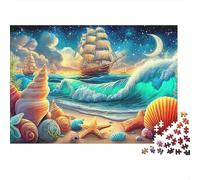 Voilier 1000 Piece Recycled Cardboard DIY Décoration de Coquillages de Plage Jigsaw Puzzle Adults Kids Holiday Activity Family Fun Gift Cognitive Development for Kids 38x26cm/1000pcs
