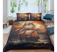 Voilier 3D Housse De Couettes Parure De Lit 140X200 Cm Imprimer 3 Pièces Microfibre Enfant Adulte Adolescent Ensemble De Literie avec 1 Housses De Couettes Et 2 Taies D'Oreillers -377V769P944B16