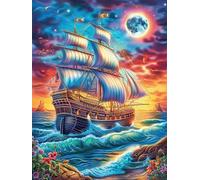 Voilier Ancien sous Une Pleine Lune 1000 Pièces Puzzle Expert Confirmé en Carton Épais sans Déformation Rêve Magique de Science-Fiction Très Difficile Motif Complexe Cadeau Fête des Pères Premium 100
