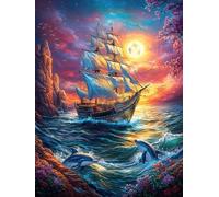 Voilier au coucher du soleil 1000 Pièces Puzzle Créatif En Carton Rigide Sans Déformation Conte de fées d'accompagnement magique Difficulté Moyenne Activité Manuelle Loisir Créatif Cadeau Créatif Anni