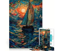 Voilier au Coucher du Soleil, Puzzle de 1000 pièces Style vitrail pour Adultes et Adolescents, à Construire Lentement, à apprécier, découpe précise, œuvre d'art à Collectionner (38x52cm)