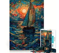 Voilier au Coucher du Soleil, Puzzle Difficile Style vitrail pour Adultes, 1000 pièces, Jeu de logique et d'adresse, à Partager en Famille, pièce de Collection (50x75cm)
