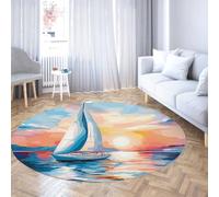 voilier côtier Coucher de Soleil Impression Rond Grands Tapis pour Salon Lavable antidérapant Tapis de Sol de Sol intérieur Pliable Grand Doux à Poils Ras pour Salle à Manger Chambre à décor 160cm