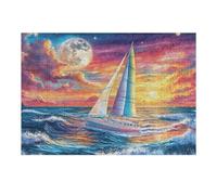 Voilier Coucher de Soleil 300 Pieces Casse-tête Personne Âgée en Carton Rigide sans Déformation Facile Débutant Thérapie Occupationnelle Anti-Stress Petit Prix 300 PCS/40x28cm