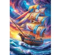Voilier dans l'océan magique 1000 Pièces Puzzle Collectionneur En Carton Anti-Déchirure Conte de fées animaux et plantes Haute Difficulté Motif Complexe Décoration Murale Collection Cadeau Premium 100