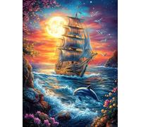 Voilier dans l'océan magique 1000 Pièces Puzzle Collectionneur En Carton Haute Qualité Conte de fées mignon d'accompagnement Haute Difficulté Décoration Murale Oeuvre D'Art Cadeau Noël Premium 1000 PC
