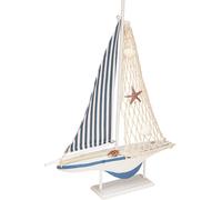 Voilier de décoration maritime en bois avec coquillages et étoile de mer pour la maison