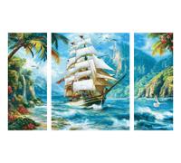 Schipper 609260927 Peinture par numéros - Voilier dans les mers du Sud - Photos de peinture pour adultes - Pinceaux et peintures acryliques - Triptyque - 50 x 80 cm