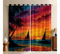 Voilier Lot de 2 Rideaux Occultants Thermiques Coucher de Soleil coloré Isolants Anti Froid et Phoniques avec Œillets, Décoratifs pour Chambre ou Salon 117L X 229H cm