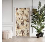 Voilier Navigation Autocollant Porte 3D Auto-Adhésif 80x210 cm, Crâne Boussole Sticker Porte Autocollants de Porte, Rétro Médiéval Stickers pour Chambre Cuisine Intérieure