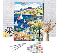 Voilier Peinture Numero Adulte, Peinture Numero Enfant Débutants, Arbre Paint by Numbers Kit avec 3 Pinceaux et Acryliques, DIY Loisir Créatif Activité Manuelle Kit Cadeau 70x90cm (Sans Cadre) O-W546