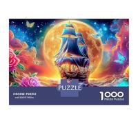 Voilier Puzzle 1000 Pièces Carton Résistant Bateau Devant Lune Passe-Temps Intellectuel Idée Cadeau Puzzle Design Concentration Mémoire 38x26cm/1000pcs