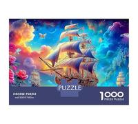 Voilier Puzzle 1000 Pièces Navire Pirate dans la Galaxie Florale Puzzle Décoratif en Carton, Jeu Relaxant Et Challenge pour Adultes Et Enfants 38x26cm/1000pcs