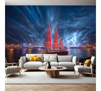 Voilier Rouge Papier Peint Intissé Danse musicale Papier Panoramique Mural Photo 200 x 140 cm Moderne Décor Murale Tableaux Muraux Tapisserie Salon Chambre à Coucher