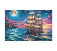 Voilier sur la côte Tropicale 1000 Pieces Casse-tête Expert Confirmé en Carton Épais Rigide Champ, Herbe et Ciel Très Difficile Niveau Expert Motif Complexe Cadeau Anniversaire Premium 1000 PCS