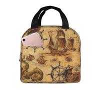 Voiliers Anciens Vintage Sac Déjeuner Imperméable Sac Repas Avec Feuille D'Aluminium Panier Repas Pour Bureau Voyages Pique-Nique 22X20X13Cm