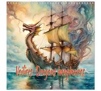 Voiliers-Dragons imaginaires Calendrier mural carré 2026 30 x 60 cm (ouvert)) Calendrier double avec une page pour vos prises de notes