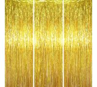 Voircoloria Lot de 3 rideaux à franges en feuille d'or de 1 x 2 m pour anniversaire, fête prénatale, révélation du sexe, remise de diplôme