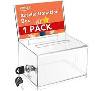 VOISEN Boîte transparente pour dons avec serrure, urne avec support pour panneau, boîtes à suggestions pour collecte de fonds, pot à conseil avec fente pour école, conférence, 15,7 x 11,7 x 10,9 cm